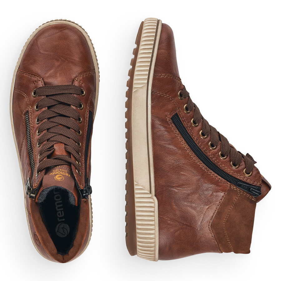 botas marrones con cremallera para mujer remonte d0772-22