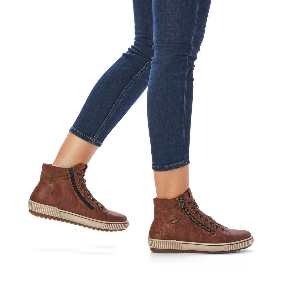botas marrones con cremallera para mujer remonte d0772-22