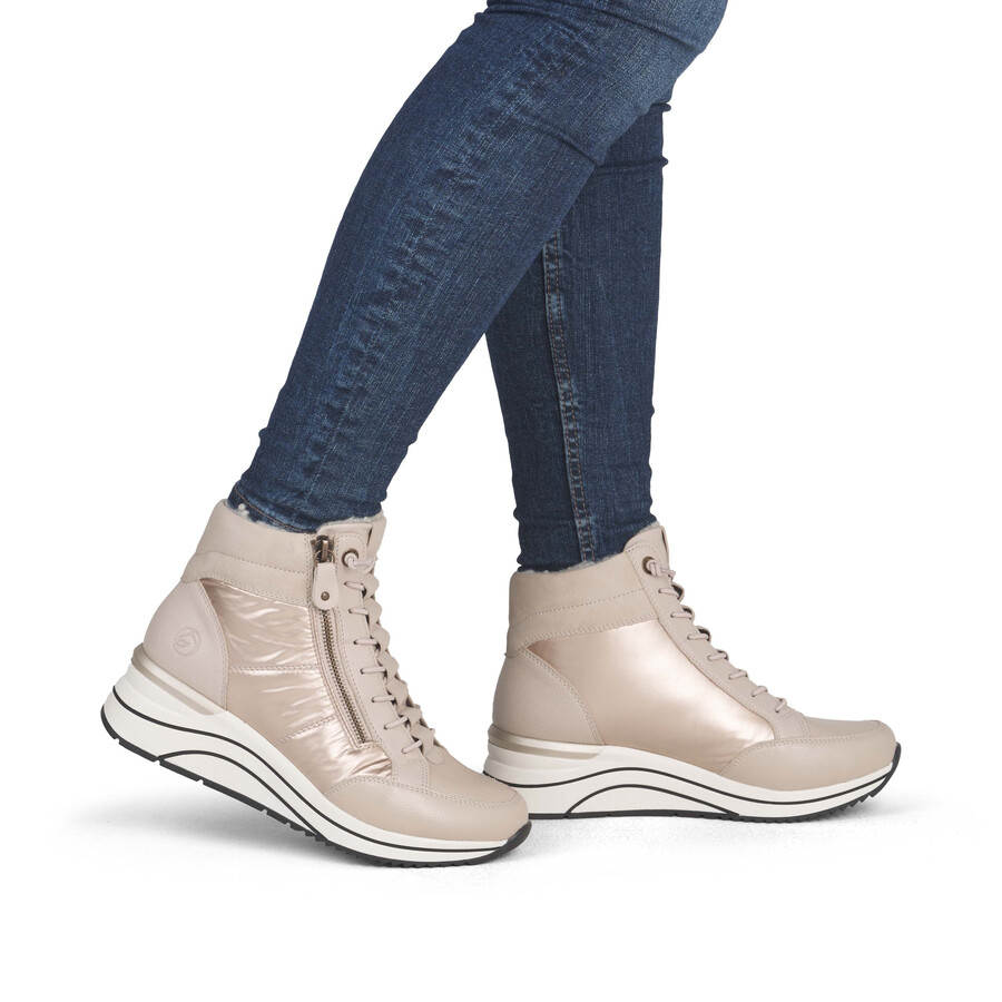 botas beige con cremallera para mujer remonte d0t72-60