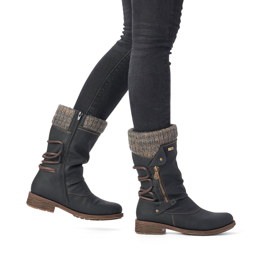 botas negras con cremallera para mujer remonte d8070-01