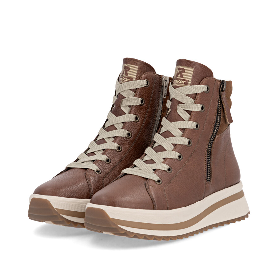 botas marrones con cremallera para mujer rieker sport w3870-24