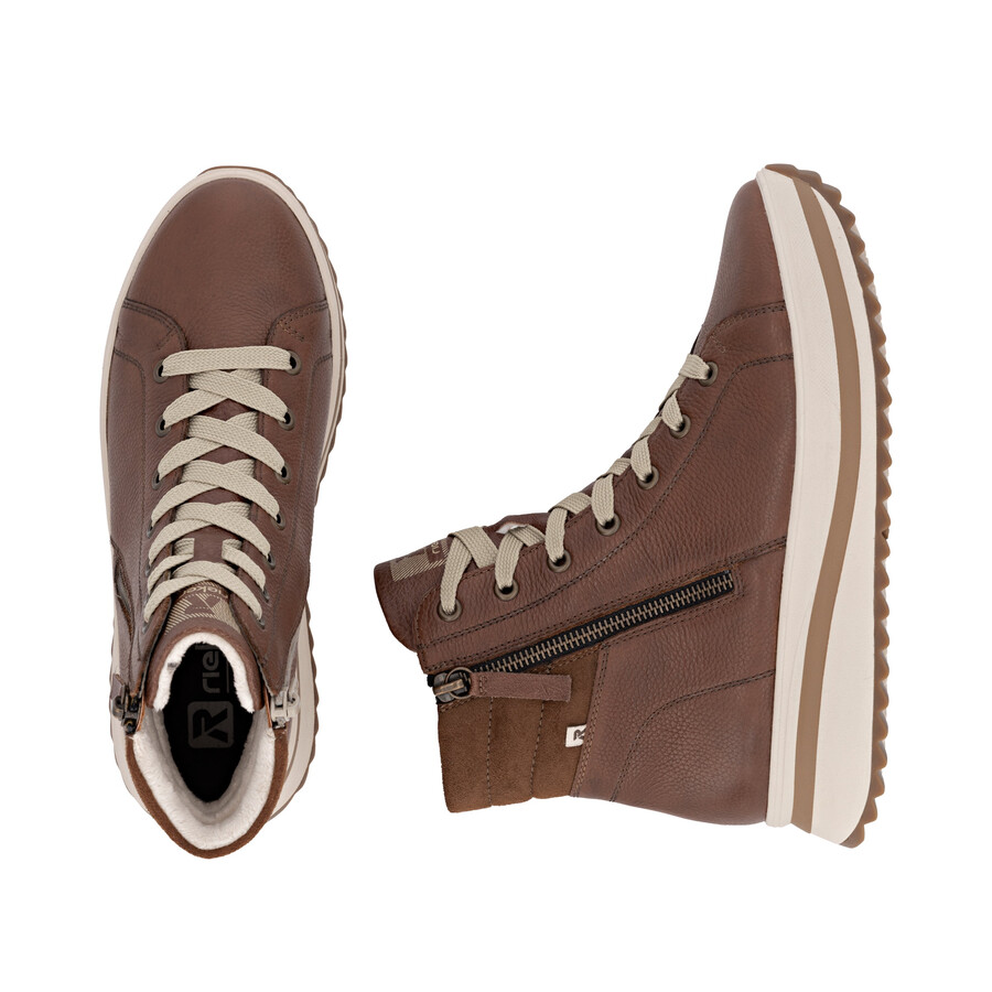 botas marrones con cremallera para mujer rieker sport w3870-24