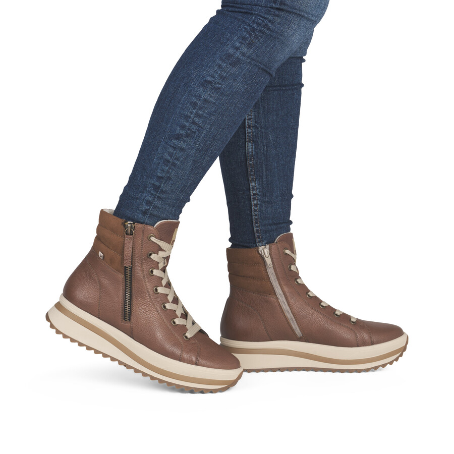botas marrones con cremallera para mujer rieker sport w3870-24