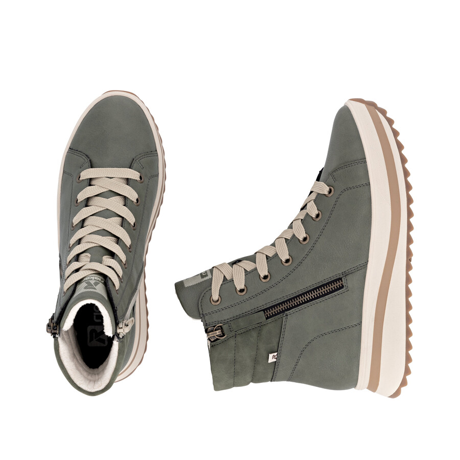 botas verdes con cremallera para mujer rieker sport w3870-54