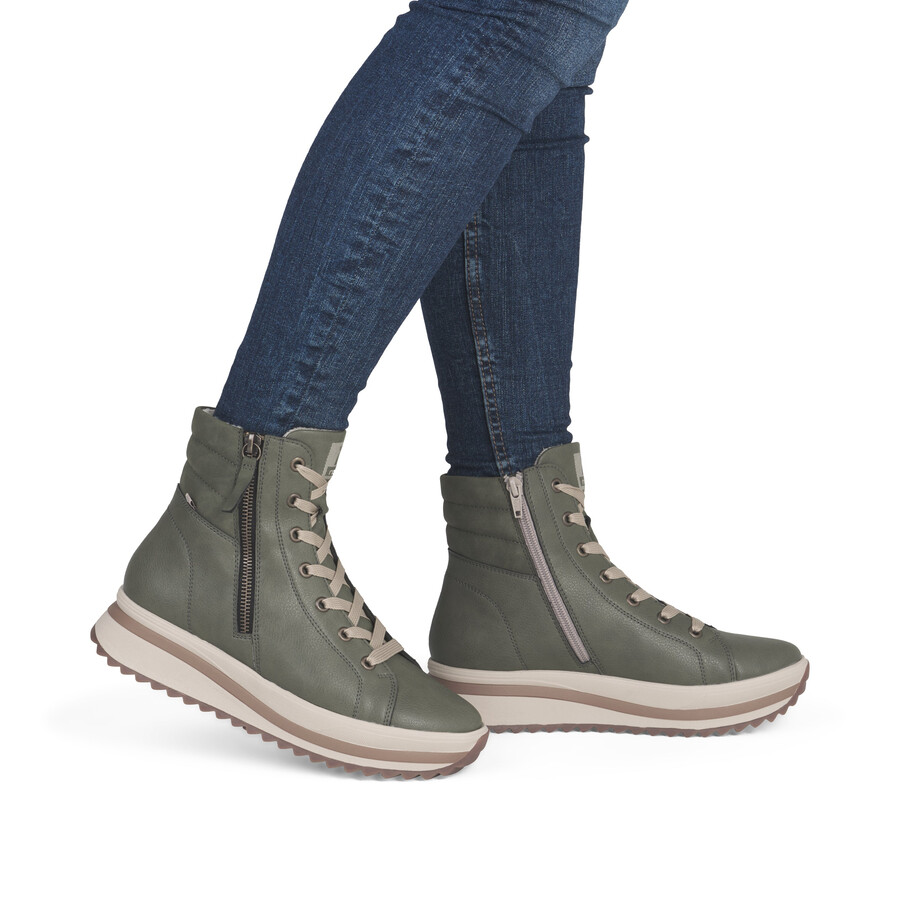 botas verdes con cremallera para mujer rieker sport w3870-54