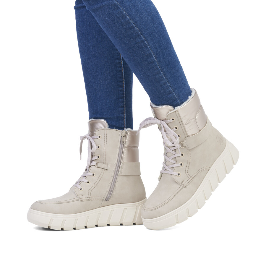 botas beige con cremallera para mujer rieker y3503-62