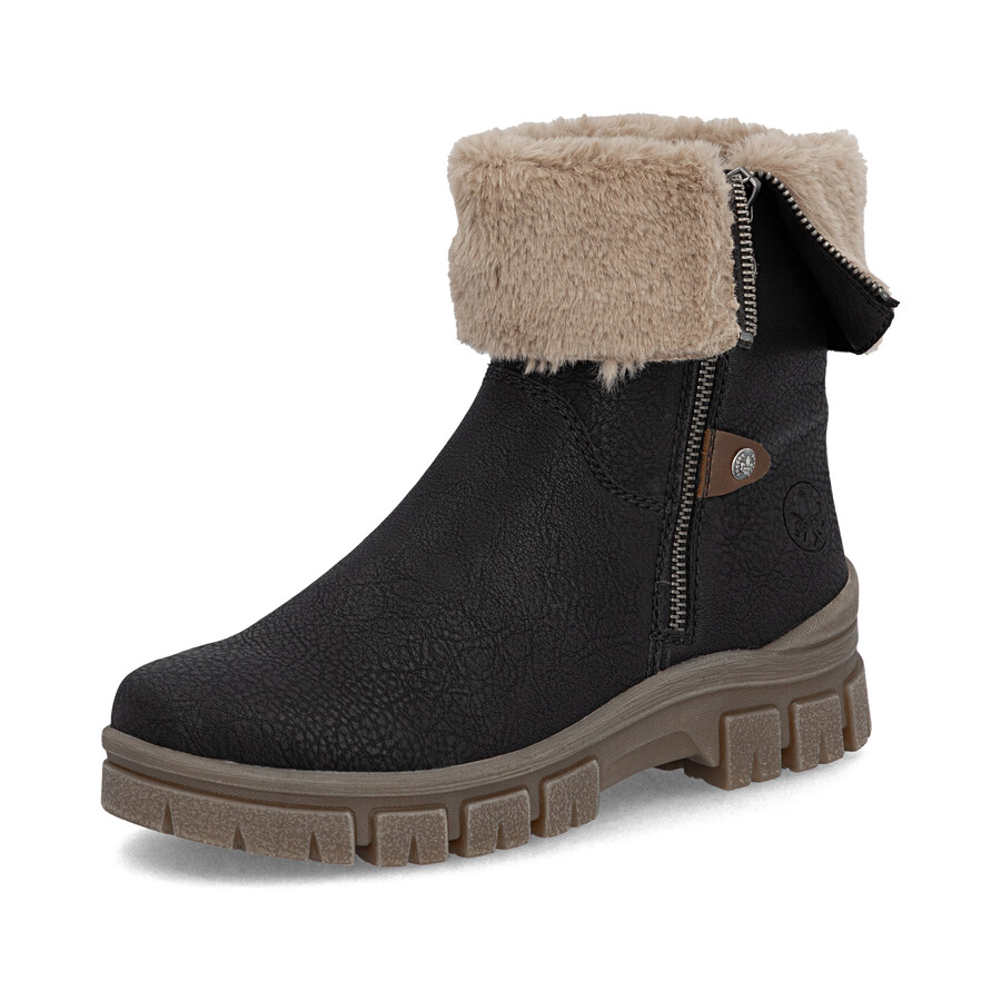 botas negras con cremallera para mujer rieker z1182-00