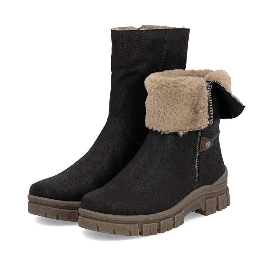botas negras con cremallera para mujer rieker z1182-00