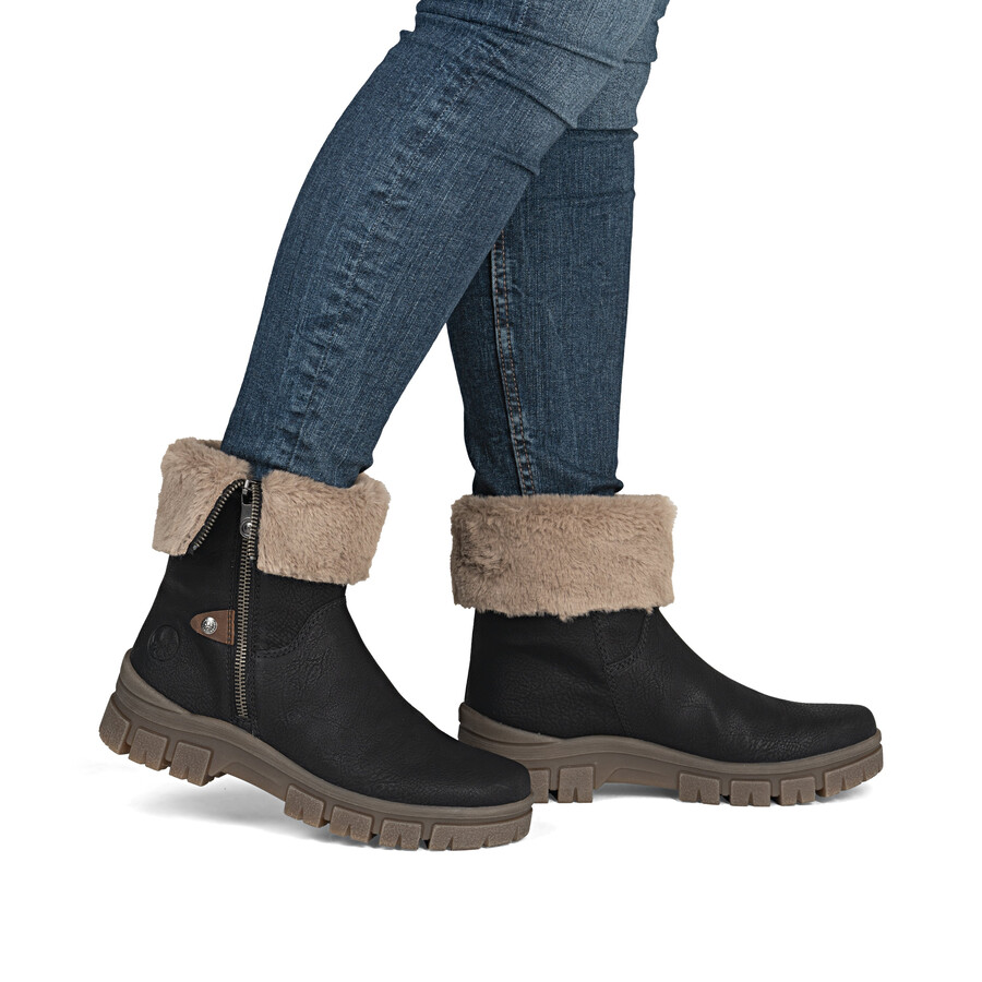 botas negras con cremallera para mujer rieker z1182-00