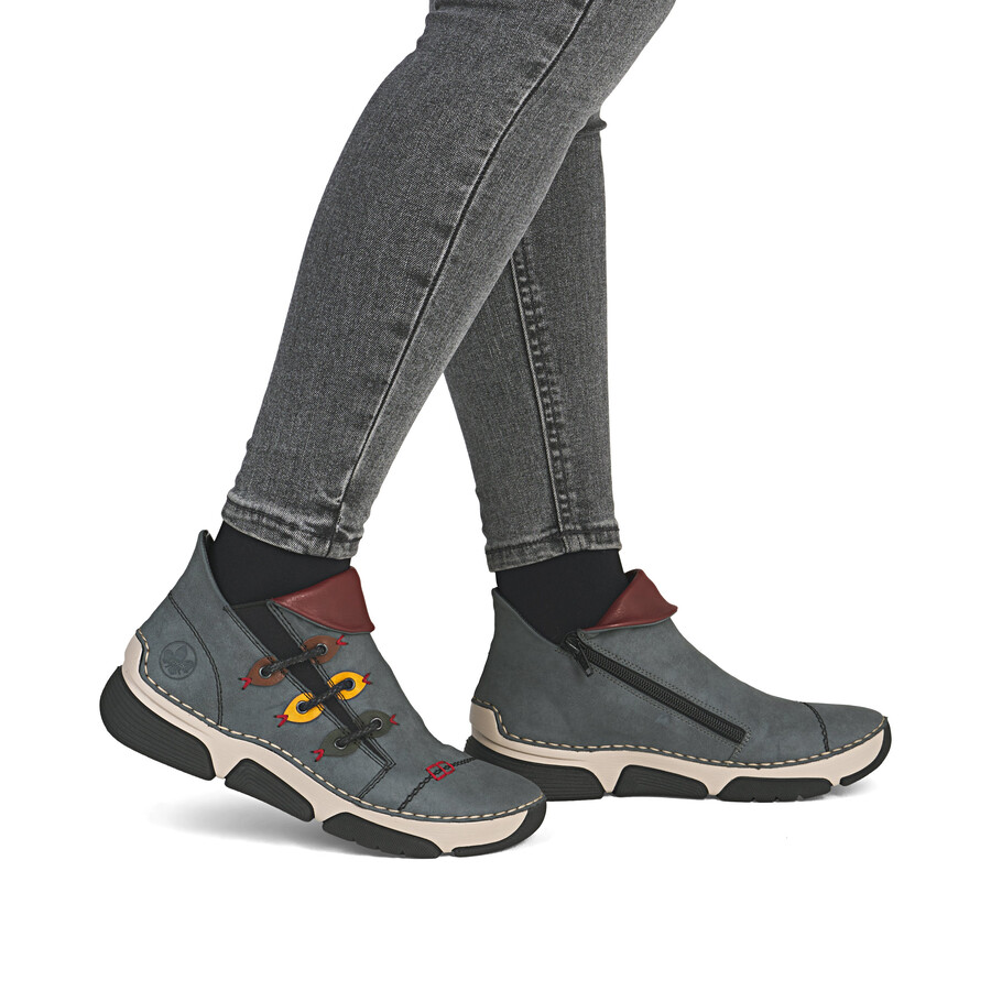 botas azules con cremallera para mujer rieker 45983-14