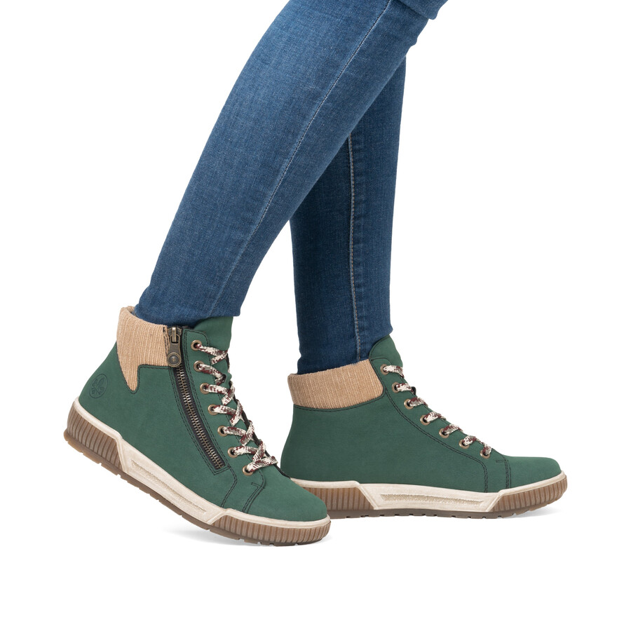 botas verdes con cremallera para mujer rieker n0709-54