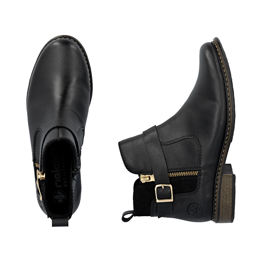 botas negras con cremallera para mujer rieker z4959-00