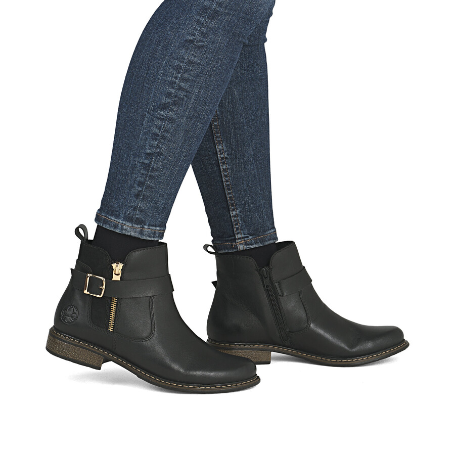 botas negras con cremallera para mujer rieker z4959-00