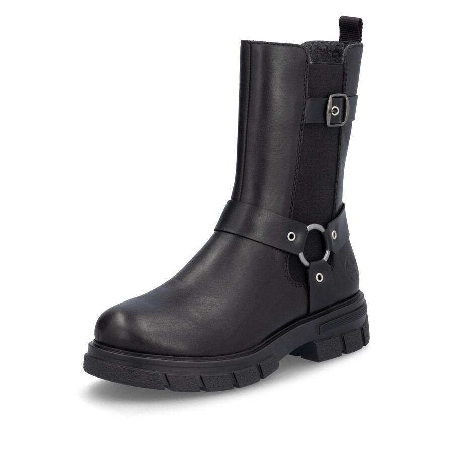 botas negras con cremallera para mujer rieker z9177-00