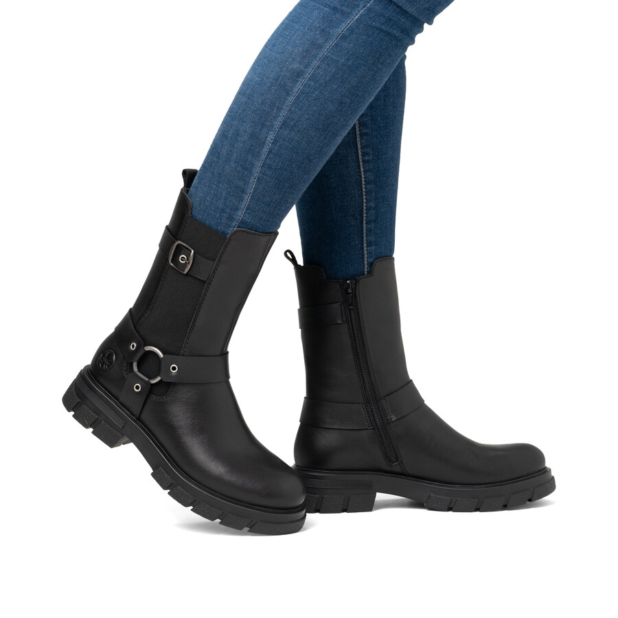 botas negras con cremallera para mujer rieker z9177-00