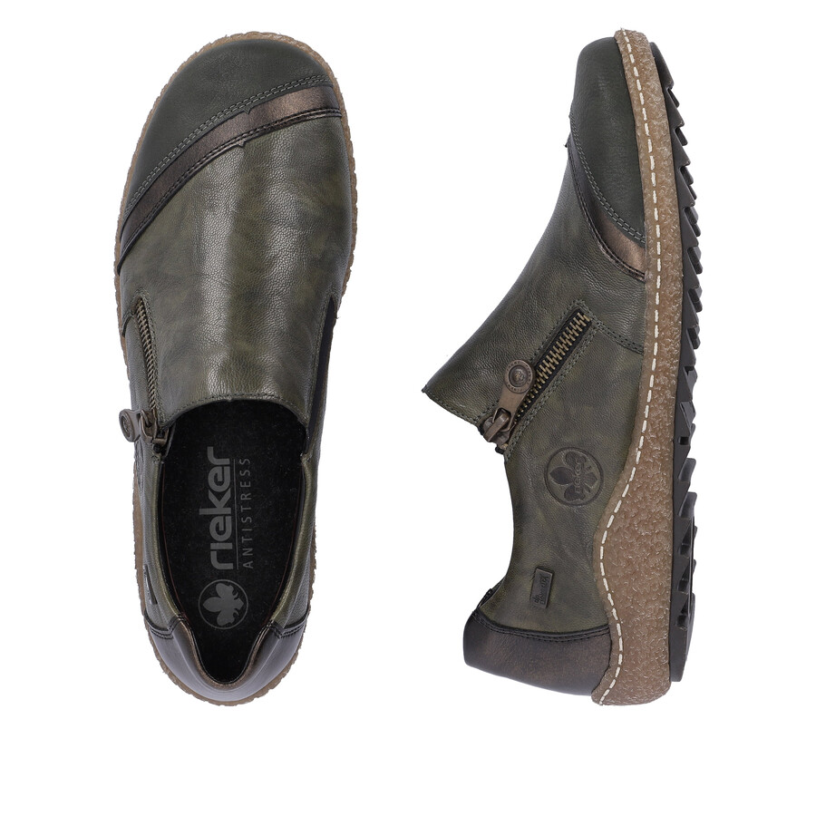 zapatos verdes con cremallera para mujer rieker l7571-54