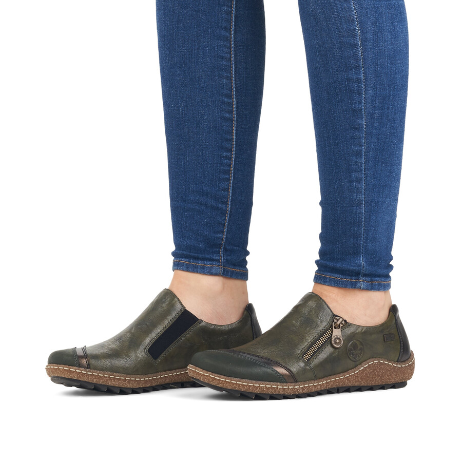 zapatos verdes con cremallera para mujer rieker l7571-54